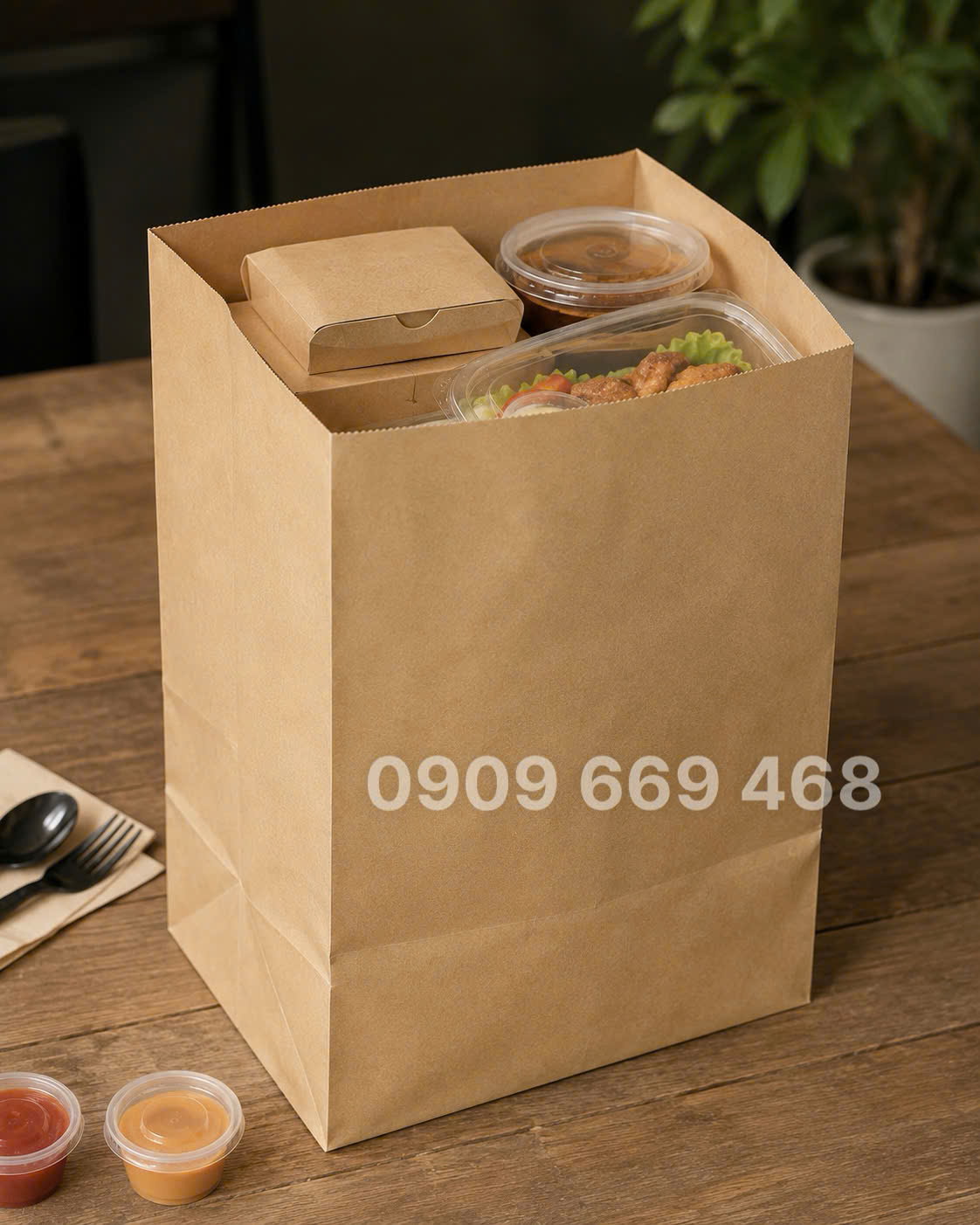 TÚI GIẤY KRAFT KHÔNG QUAI SIZE LỚN ĐỰNG COMBO THỰC PHẨM, SUẤT ĂN & CATERING